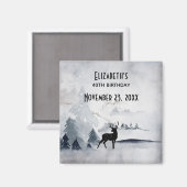 冬の鹿の牧歌的な灰色の水彩画の誕生日 マグネット (正面/裏面)