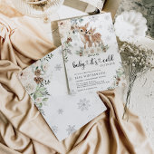 冬の鹿の白いフローラ雪片ベビーシャワー 招待状