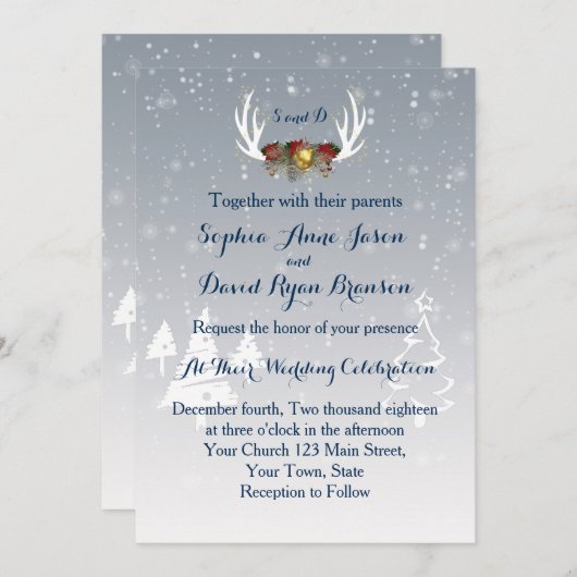 冬の鹿の角 ボホーウェディング招待状 招待状 (正面/裏面)