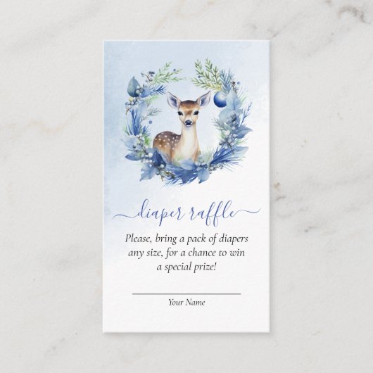 冬の鹿の赤ちゃんシャワーおむつラッフル エンクロージャーカード (正面)