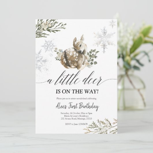 冬の鹿の赤ちゃんシャワーの招待 招待状 (スタンド正面)