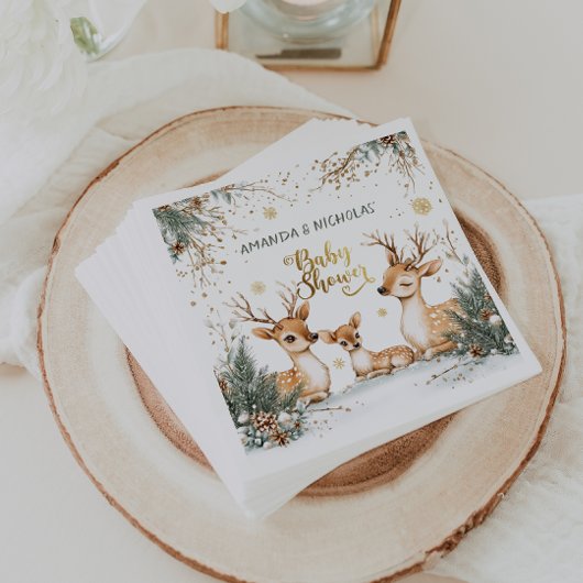 冬の鹿の赤ちゃんシャワー スタンダードランチョンナプキン