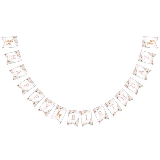 冬の鹿の赤面ウィンクエバーグリーン女の子の誕生日 バンティングフラッグ (全)