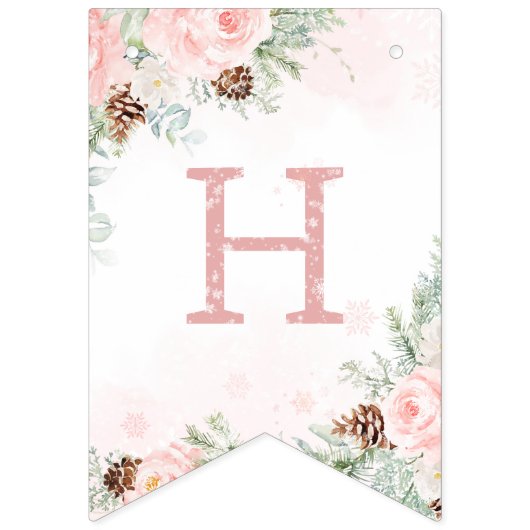 冬の鹿の赤面ウィンクエバーグリーン女の子の誕生日 バンティングフラッグ (第2の旗)