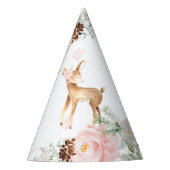冬の鹿の赤面ピンクの誕生日 パーティーハット (正面)