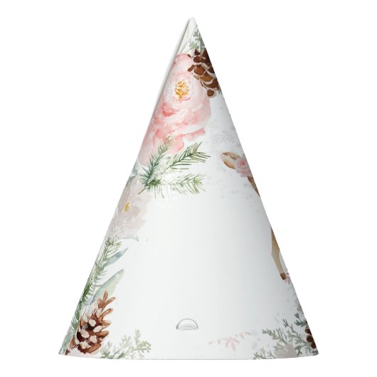 冬の鹿の赤面ピンクの誕生日 パーティーハット (左)