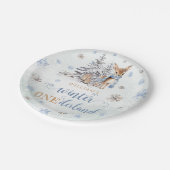 冬の鹿の雪片ワンダーランド1歳の誕生日 ペーパープレート (アングル)