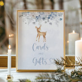 冬の鹿の青い男の子のシャワーカードとギフト ポスター