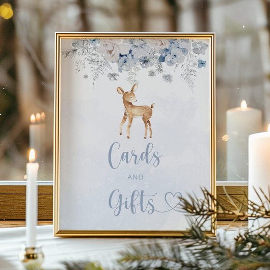 冬の鹿の青い男の子のシャワーカードとギフト ポスター