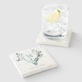 冬の鹿の頭シルバーブルーモノグラムクリスマス ストーンコースター (横)