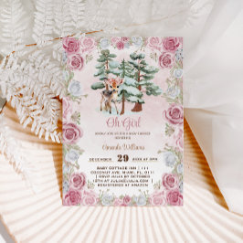 冬の鹿オ女の子フローラベビーガールシャワー 招待状