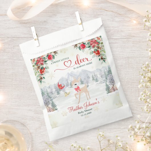 冬の鹿クリスマススノーフレーク赤ちゃんシャワー フェイバーバッグ (クリップ留めされた状態)