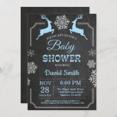 冬の鹿スノーフレークボーイベビーシャワー招待状 招待状 (正面/裏面)