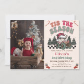 冬の鹿トラッククリスマスバースデーパーティーの写真 招待状 (正面)