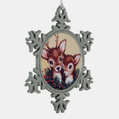 冬の鹿レトロヴィンテージ スノーフレークピューターオーナメント (左)