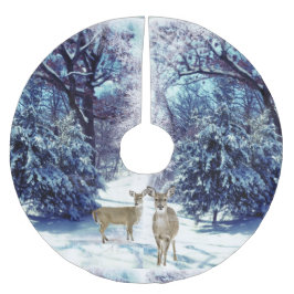 冬の鹿ワンダーランドクリスマスツリースカート ブラッシュドポリエステルツリースカート