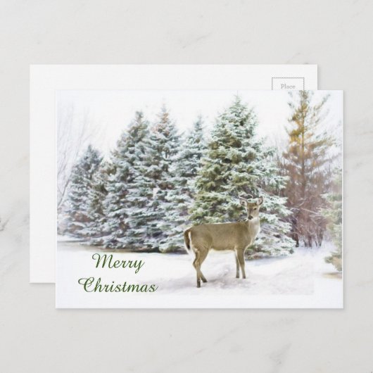 冬の鹿ワンダーランドメリークリスマスポストカード シーズンポストカード (正面/裏面)
