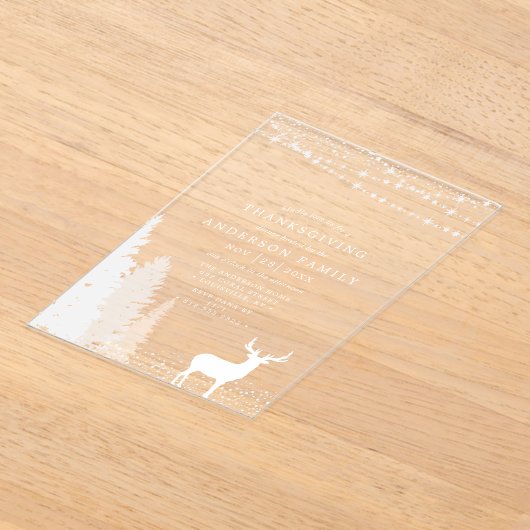 冬の鹿素朴の森の感謝祭ディナー アクリル招待状 (レイダウン)