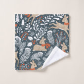 冬の鹿、木、枝、雪 バスタオルセット (ウォッシュタオル)