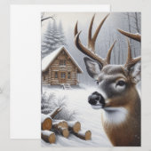 冬の鹿/雄鹿のアート シーズンカード (正面/裏面)