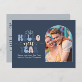 冬の黄昏 お正月 レトロ モダン 青 フォト シーズンポストカード