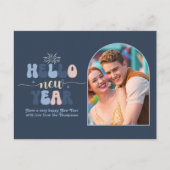 冬の黄昏 お正月 レトロ モダン 青 フォト シーズンポストカード (正面)