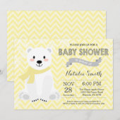 冬の黄色のポーラーベアベビーシャワー招待状 招待状 (正面/裏面)