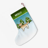 冬の黄色の漫画ゴールデンレトリバー&名前 スモールクリスマスストッキング (裏面 (吊り時))