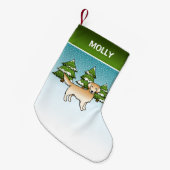 冬の黄色の漫画ゴールデンレトリバー&名前 スモールクリスマスストッキング (正面 (吊り時))