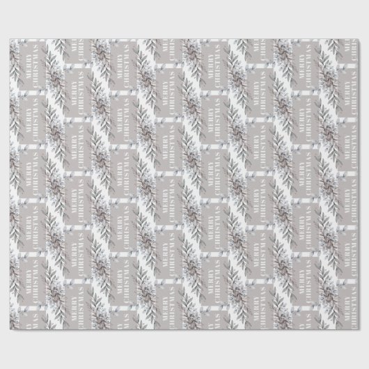 冬の黄褐色と灰色の葉がクリスマスに輝く ラッピングペーパー (フラット)