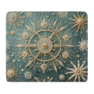 冬の黄金の抱擁:雪の結晶セレナーデ カッティングボード