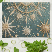 冬の黄金の抱擁:雪の結晶セレナーデ キッチンタオル (折り畳み)