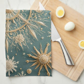 冬の黄金の抱擁:雪の結晶セレナーデ キッチンタオル (四つ折り)
