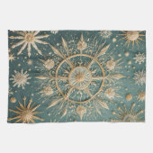 冬の黄金の抱擁:雪の結晶セレナーデ キッチンタオル (横)