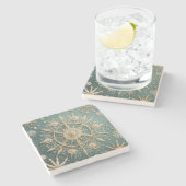 冬の黄金の抱擁：雪の結晶セレナーデ ストーンコースター (横)