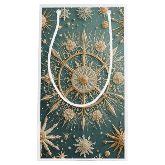 冬の黄金の抱擁：雪の結晶セレナーデ スモールペーパーバッグ (正面)