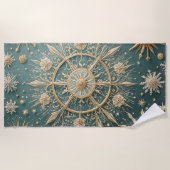 冬の黄金の抱擁：雪の結晶セレナーデ ビーチタオル (正面)