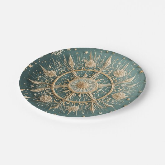 冬の黄金の抱擁:雪の結晶セレナーデ ペーパープレート (アングル)