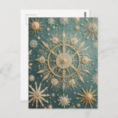 冬の黄金の抱擁：雪の結晶セレナーデ ポストカード (正面/裏面)