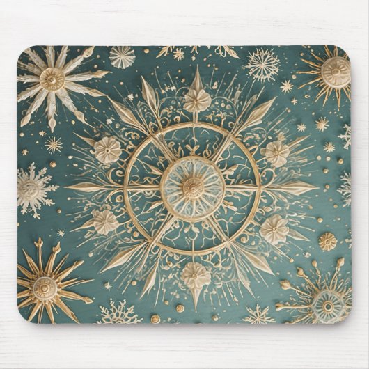 冬の黄金の抱擁:雪の結晶セレナーデ マウスパッド (正面)