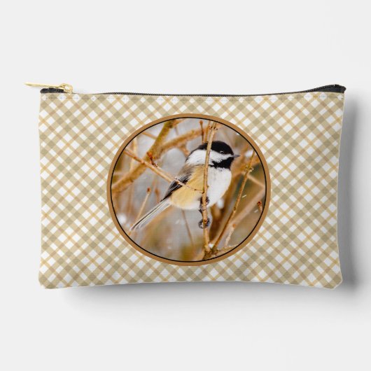 冬の黒いキャップの《鳥》アメリカゴガラオリジナル写真 アクセサリーポーチ (正面)