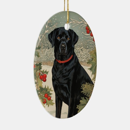 冬の黒いラブラドール セラミックオーナメント (右)