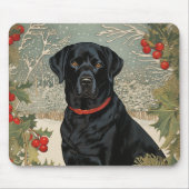 冬の黒いラブラドール マウスパッド (正面)