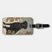 冬の黒いラブラドール ラゲッジタグ (正面横)