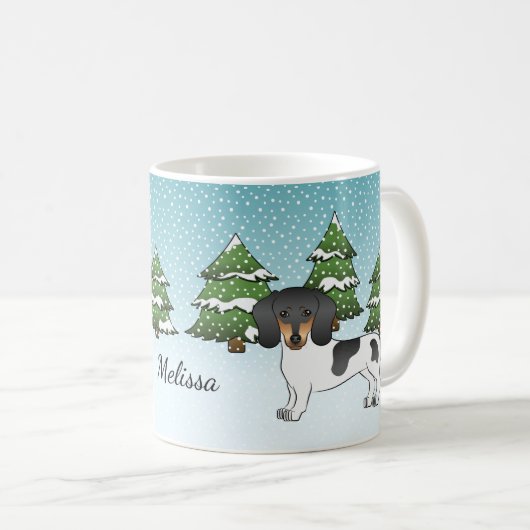 冬の黒とタンの短い髪のダシュント コーヒーマグカップ (正面右)