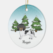 冬の黒とタンの短い髪のダシュント セラミックオーナメント (左)