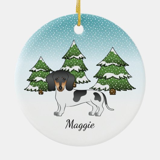 冬の黒とタンの短い髪のダシュント セラミックオーナメント (裏面)