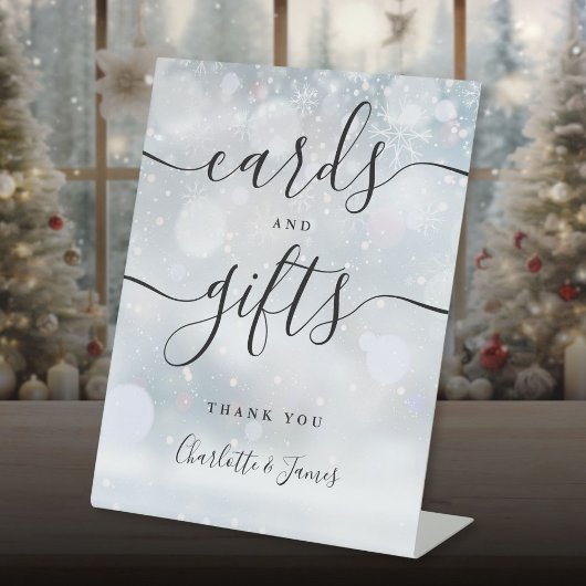 冬の黒の署名スクリプトカードとギフト 台座サイン