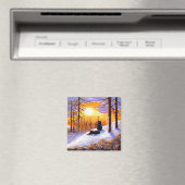 冬の黒猫の雪の森の国づくり マグネット (インサイチュ (食洗機))