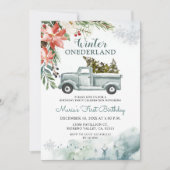 冬の1素朴ダーランド誕生日パーティーの招待 招待状 (正面)